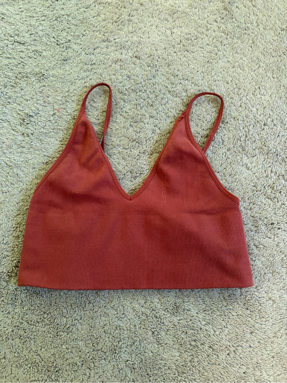 By Together Ribbed V-Neck Crop Top in Rust